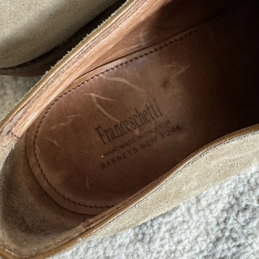Franceschetti Tan Suede Leather Oxford Shoes 44 Handmade For Barneys NY Brown
